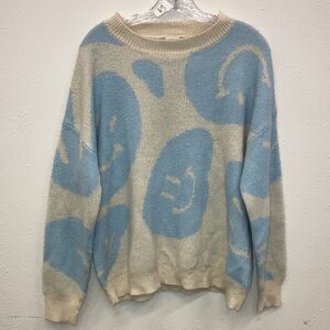 Altard State Blue & Cream Smiley Face Dolman Sleeve Oversized Sweater Small #716